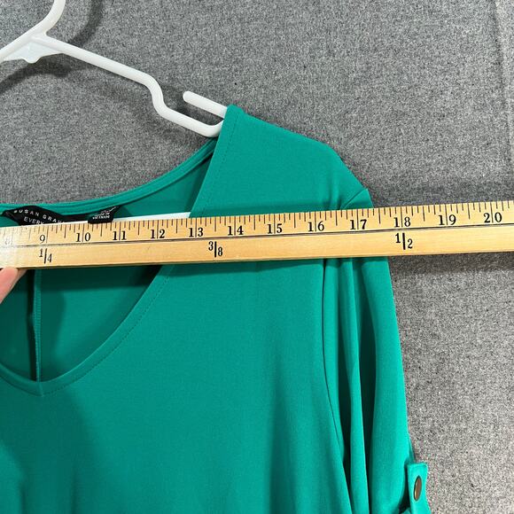 Susan Graver Every Day Pet Liquid Knit A-Line Roll Tab Sleeve Green Size LP - Picture 7 of 10
